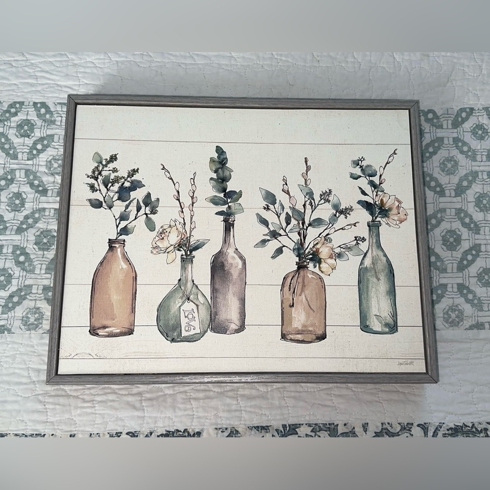 Bottles And Plants Farm Wood Textured Design by Anne Tavoletti Frame Wall Art